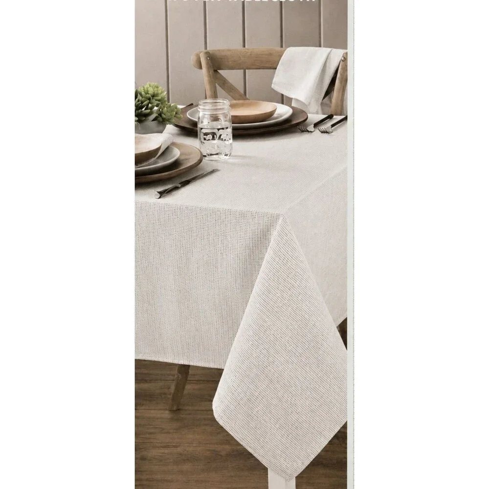 Taylor Stripe Woven Fabric Tablecloth White Charcoal Machine Washable 60x102